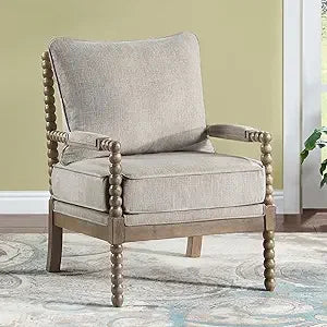 TANGXU Linen Spindle Back Accent Chair With Wood Frame