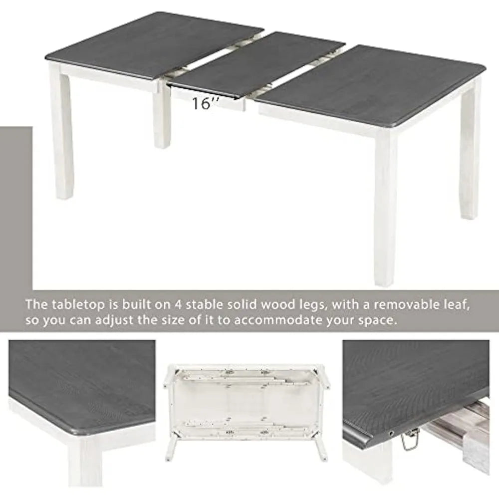 Wooden Extendable Modern Farmhouse Dining Table Set For Six