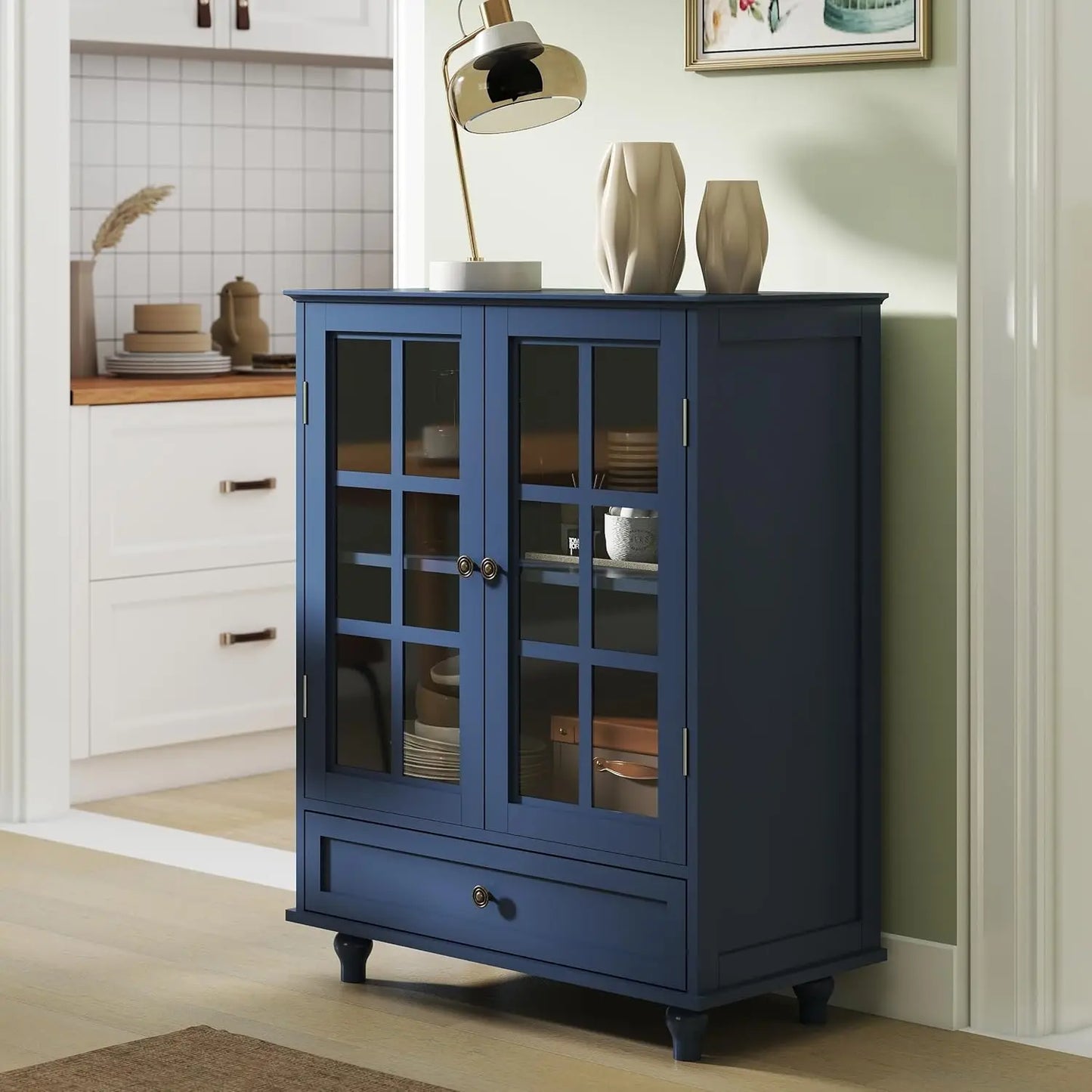 Angduo Buffet Cabinet With Glass Doors Modern Wood Sideboard