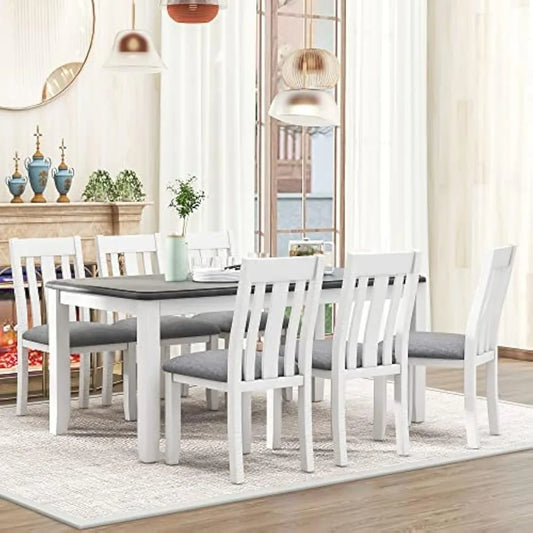 Wooden Extendable Modern Farmhouse Dining Table Set For Six