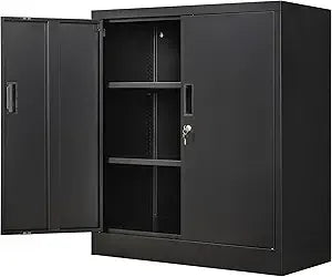 Color Locking Storage Cabinet With 2 Drawers And Shelf