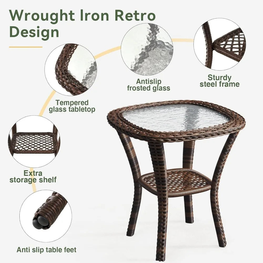 MKDK 3 Piece Patio Furniture Set Wicker Outdoor Bistro