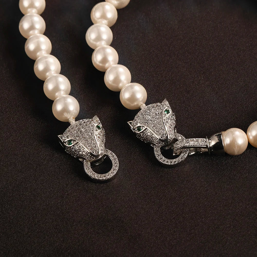 Zircon Pearl Necklace Bracelet Set 925 Sterling Silver Women