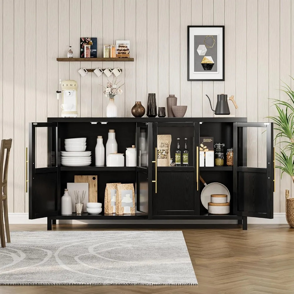 Guangbai Sideboard Buffet Cabinet Glass Doors Farmhouse