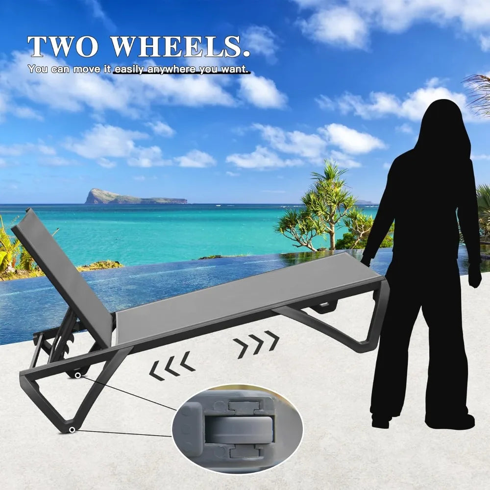 Domi Adjustable Pool Lounge Chairs Set of 2 With Wheels