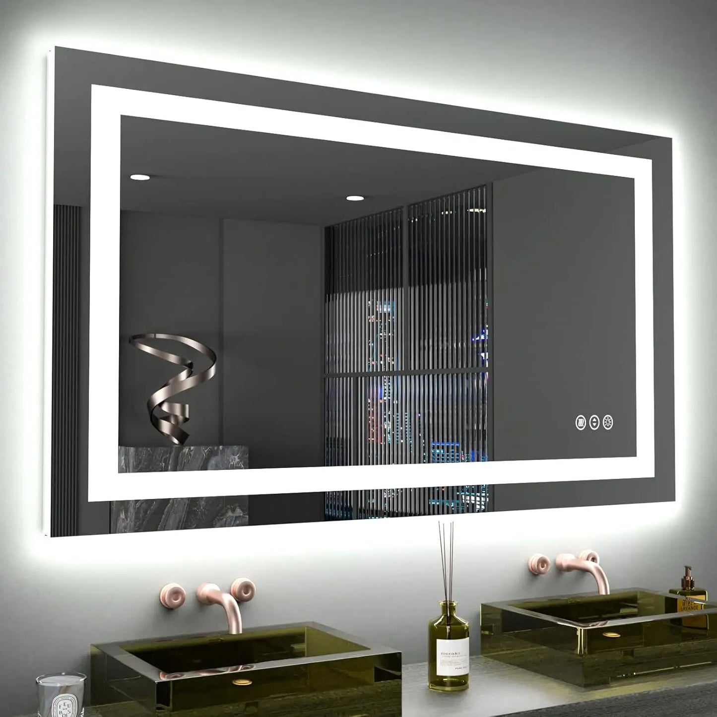 SH.KL Smart LED Bathroom Mirror, Anti-Fog and Dimmable, 3-Color Lighting with Memory, 5mm Shatterproof Glass, Wall-Mounted