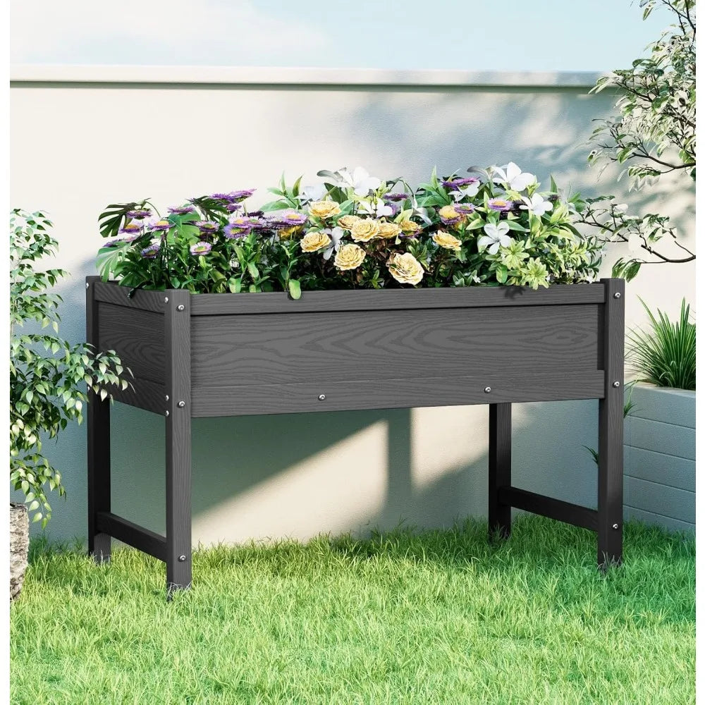 HDPE Raised Garden Bed with Legs, Outdoor All-Weather Elevated Planter Box Stand for Seeds, Herbs, Flowers, Vegetables (Black)