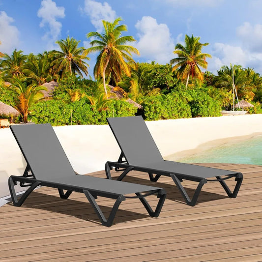 Domi Adjustable Pool Lounge Chairs Set of 2 With Wheels