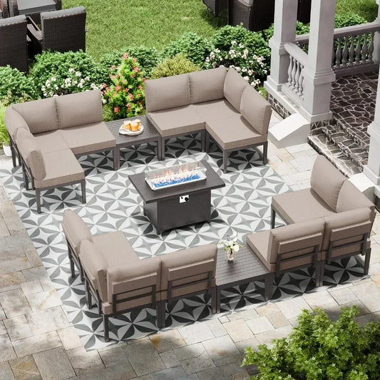 7 Pieces Patio Furniture Set 6-Seat Metal Modular Outdoor Patio Conversation Sectional w/Thick Cushion and Coffee Table