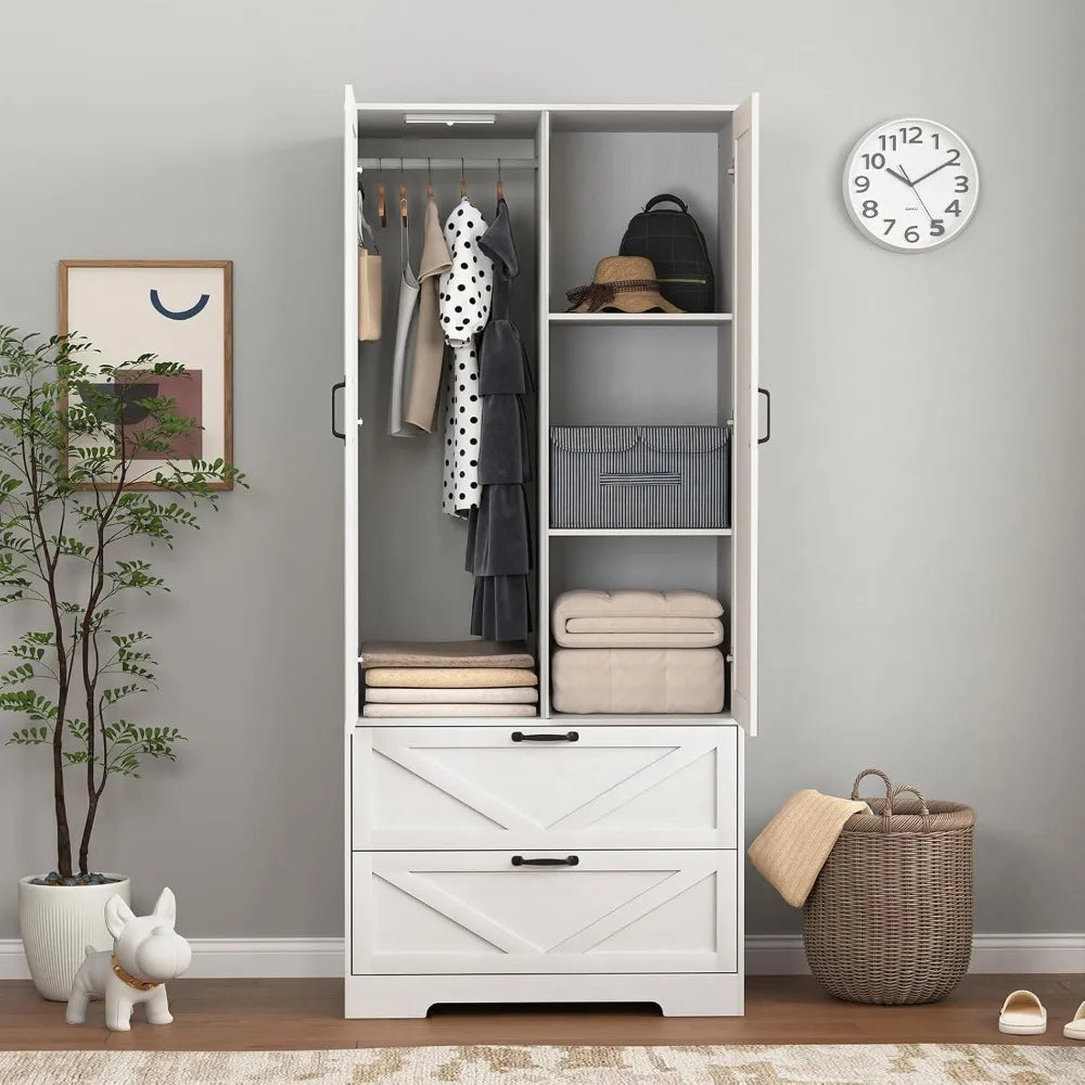 Armoire Wardrobe Cabinet With Mirror And 2 Drawers