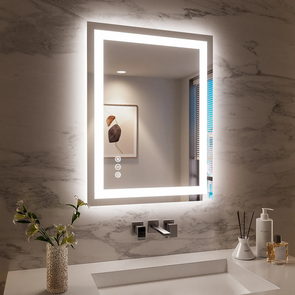 SH.KL Smart LED Bathroom Mirror, Anti-Fog and Dimmable, 3-Color Lighting with Memory, 5mm Shatterproof Glass, Wall-Mounted