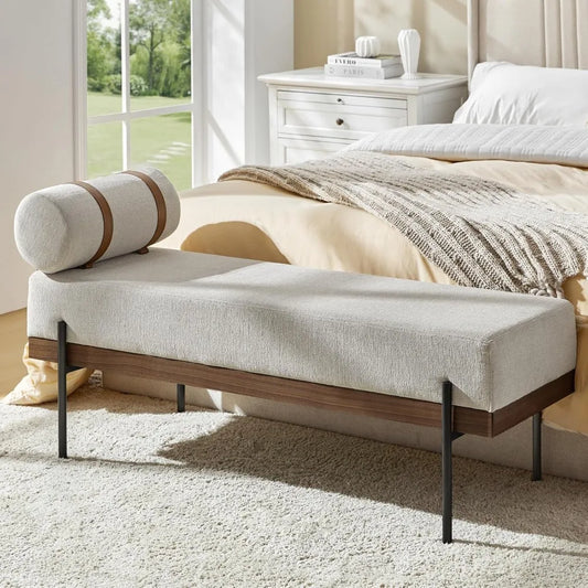 HULALA Home Upholstered Bedroom Bench Removable Pillow