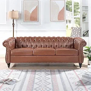 DAFIFY Chesterfield Sofa Tufted PU Leather Mid Century Sofa