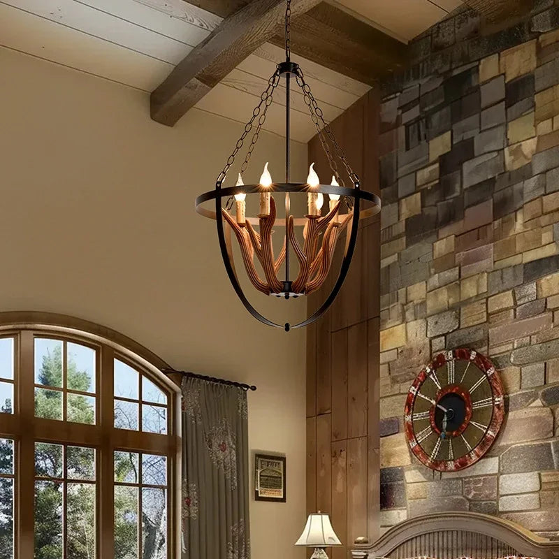 OUFU Deer Horn Pendant Lamp Rustic Industrial Chandelier