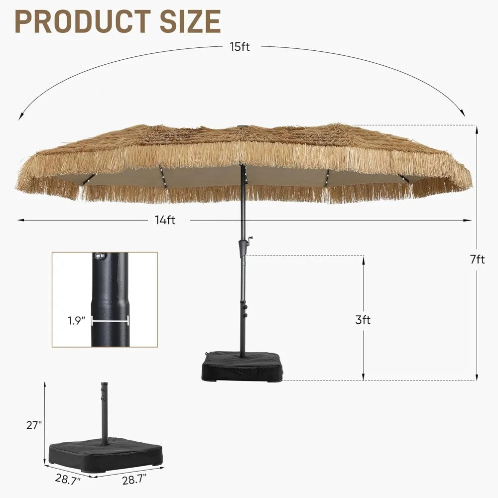 MKDK Tiki Bench Umbrella With Base And Solar Lights