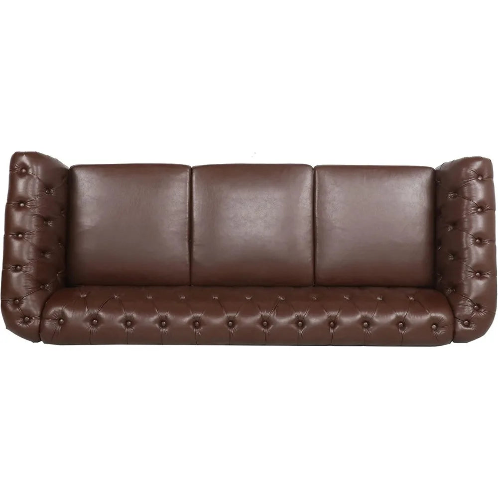 DAFIFY Chesterfield Sofa Tufted Leather 3 Seater Couch