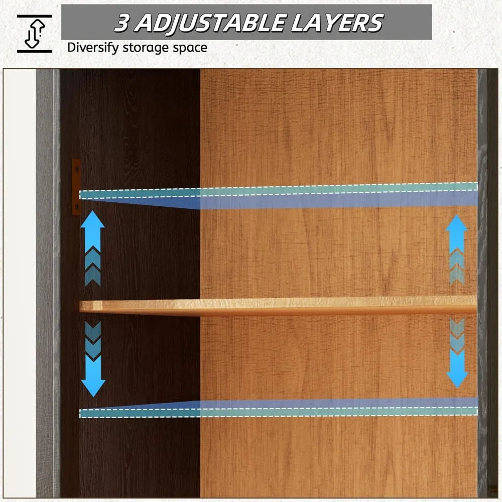 MKDK Arched Storage Cabinet 5 Tier Pantry With Glass Door