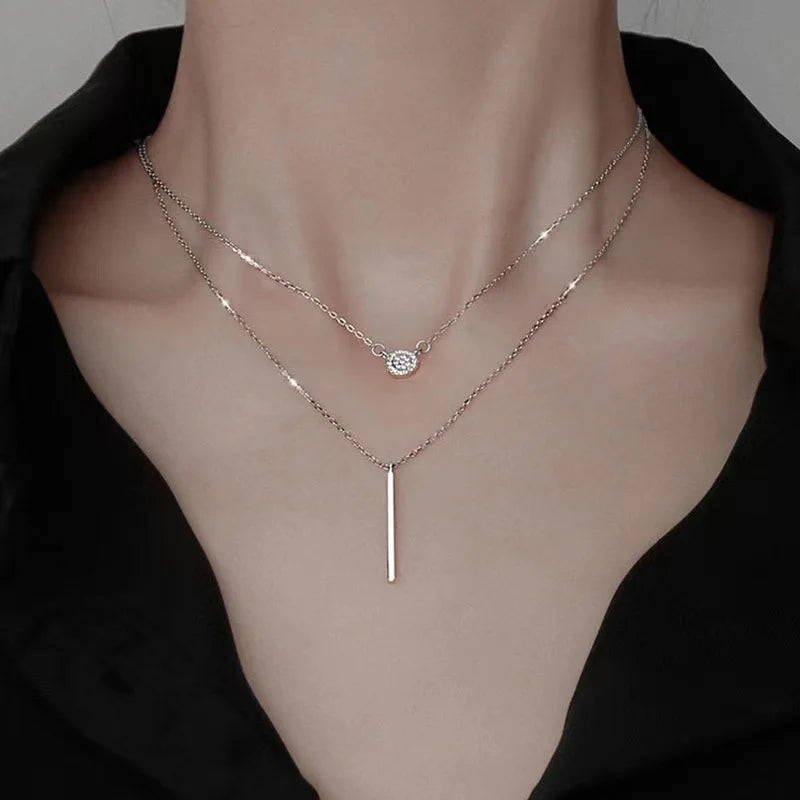 Zhejiang S925 Silver Double Chain Zircon Pendant Necklace