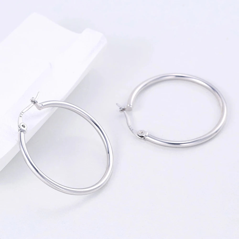 925 Sterling Silver Hoop Earrings For Women Girl's Smooth Circle Loop Statement Earrings Fashion Fine Jewelry Gift Stock in USA