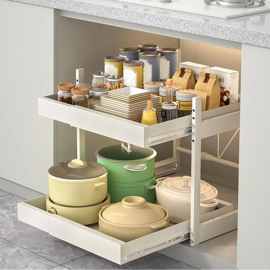 2 Tier Under Sink Sliding Cabinet Basket Organizer Drawer Pull Out Cabinet Multi-Purpose Sink Organizer for Bathroom Kitchen