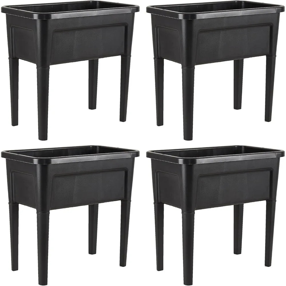4 Pcs Plastic Raised Garden Beds with Legs，16 Gallon Outdoor Elevated Garden Planter Box，Perfect for Flowers, Vegetables, and He