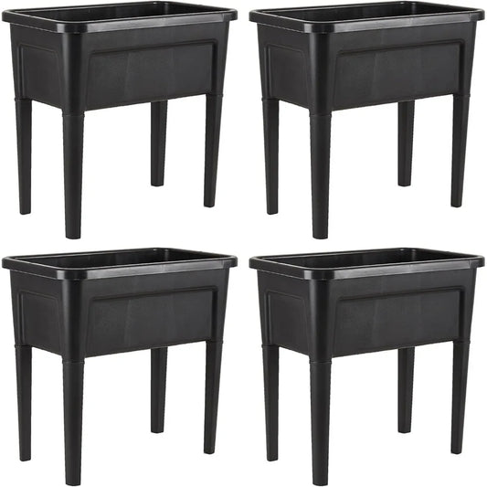 4 Pcs Plastic Raised Garden Beds with Legs，16 Gallon Outdoor Elevated Garden Planter Box，Perfect for Flowers, Vegetables, and He