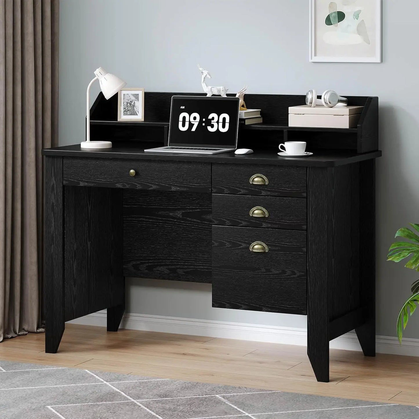 HUANZHUANG L Shaped Computer Desk With Monitor Stand Drawers
