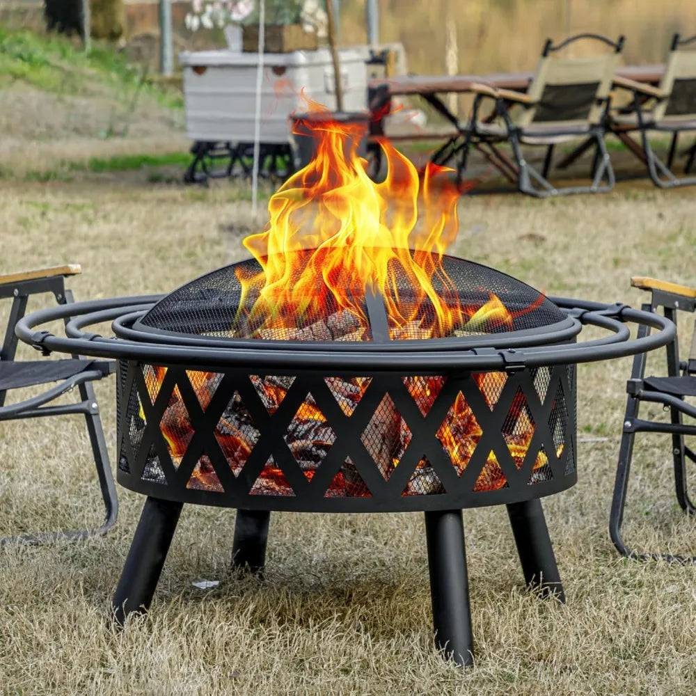 EcoNo Wood Burning Fire Pit With Spark Screen And Poker