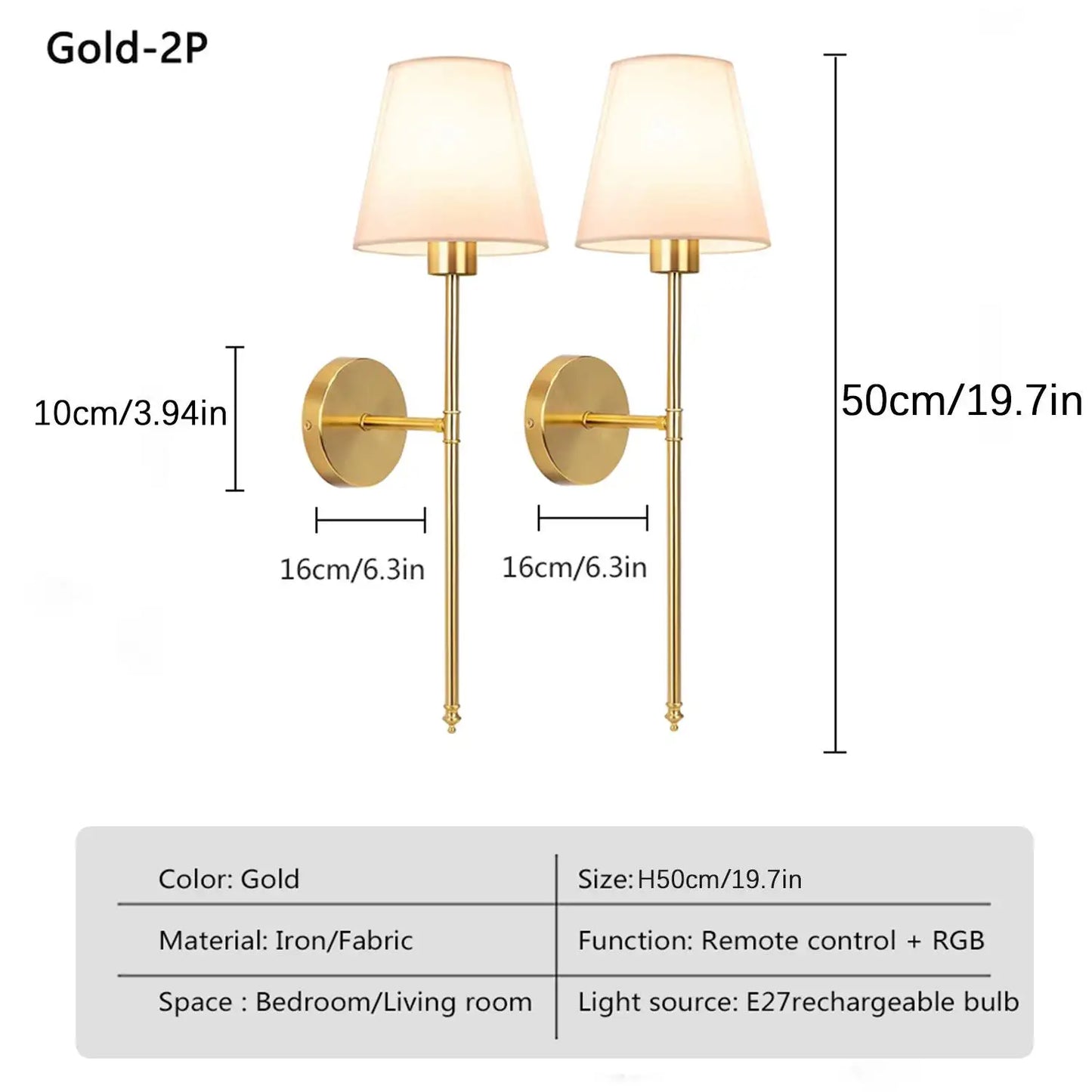 WADBTY Nordic Battery Operated RGB Wall Sconces 2 Piece Set