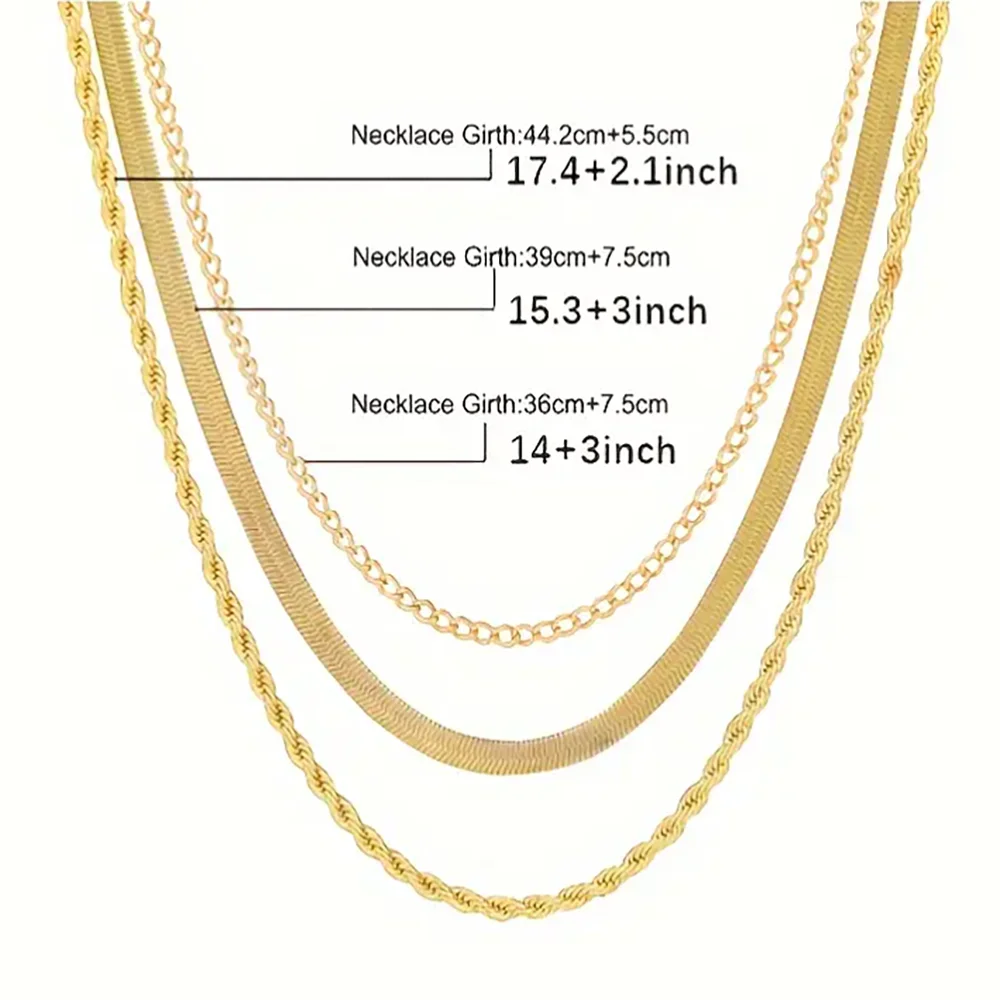 Gold Plated Layered Chain Necklace Set For Women Jewelry