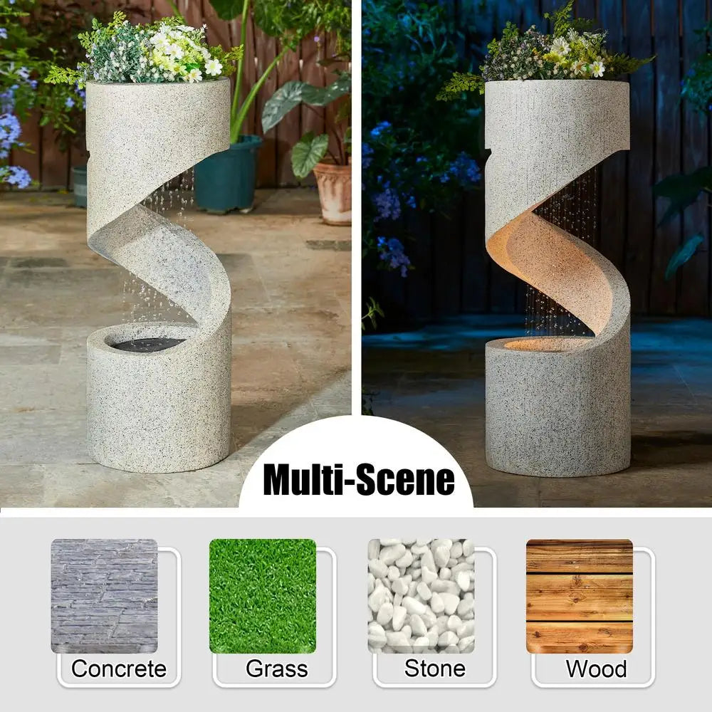 XMSJ LED Outdoor Water Fountain Planter With Tiered Spiral