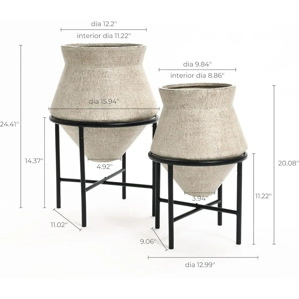 LuxenHome Indoor Planter Set Of 2 With Metal Stands