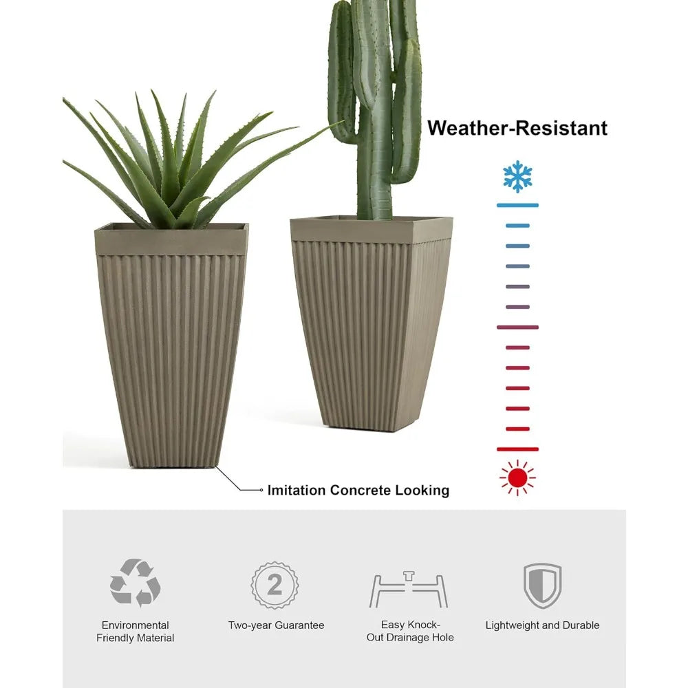 DAFIFY Set of 2 Garden Outdoor Planter Pots Faux Concrete