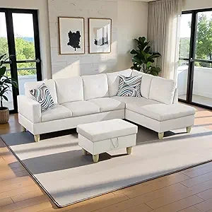 Sweet Blossoms Haven Modern L Shaped Sectional Sofa Ottoman