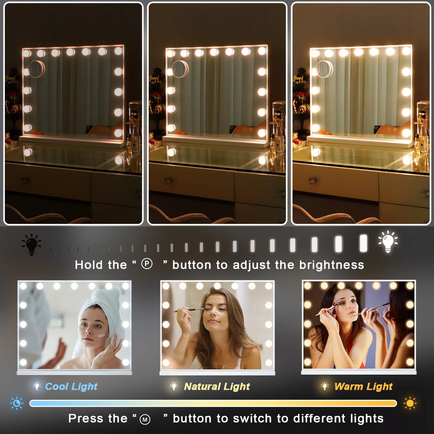 FENCHILIN Vanity Mirror With Lights Makeup Mirror 15 LEDs