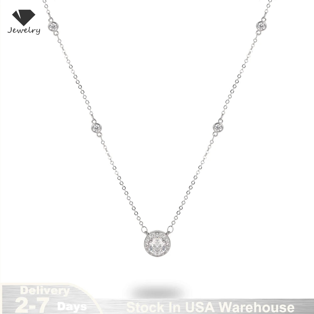 GRA Moissanite Necklace Sterling Silver Pendant For Women