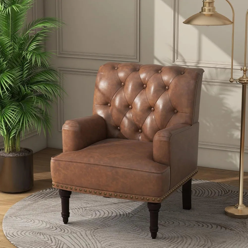 PU Leather Accent Chair, Modern Upholstered Armchair for Living Room, Comfy Arm Chair Single Sofa Reading Seat with Wooden Legs