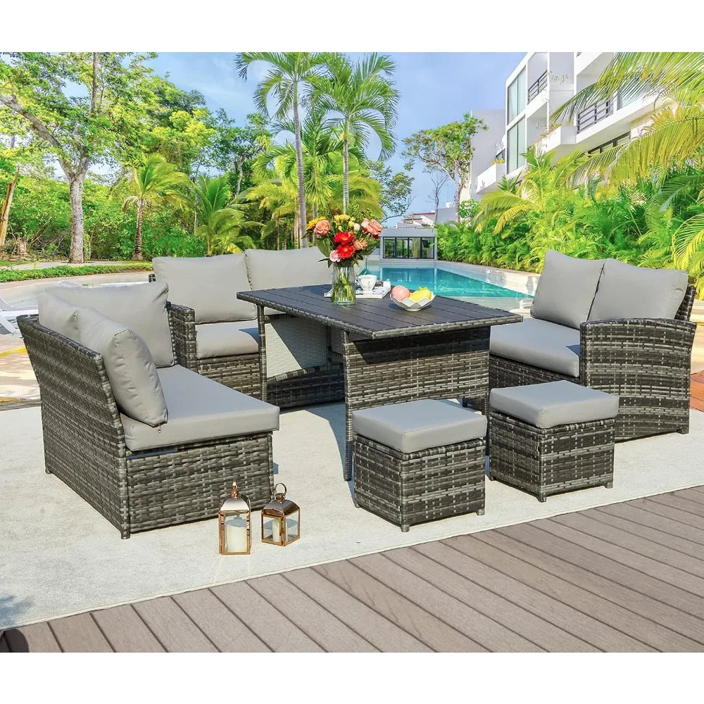 Tangxu 7 Piece Outdoor Dining Table And Chairs Set Rattan
