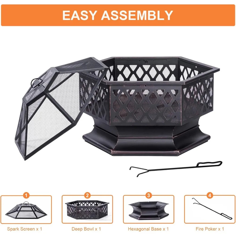 Hexagonal Outdoor Wood Burning Fire Pit For Patio Backyard