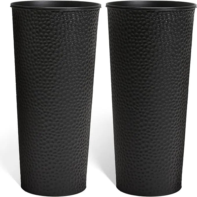 KOL 28 Inch Tall Metal Cone Planters with Inner Pots 2 Pack Bronze Hand Hammered Large Decor Planter for Deck Patio Porch