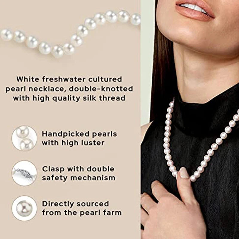 HOOZZ.P Natural Freshwater Pearl Necklace Fine Jewelry for Women Silver 925 Elegant Gift White 6-7mm AA Quality