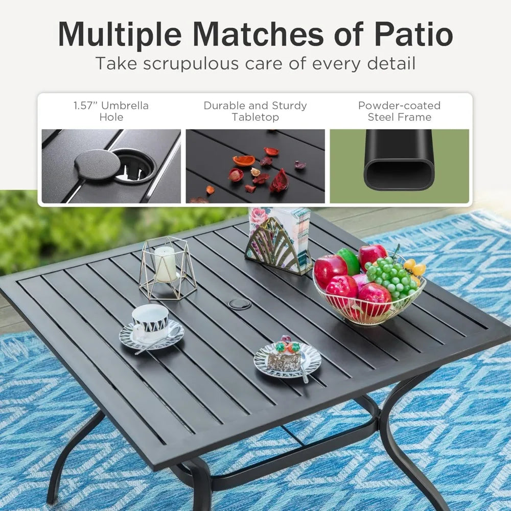 Metal Outdoor Square Dining Table With Umbrella Hole
