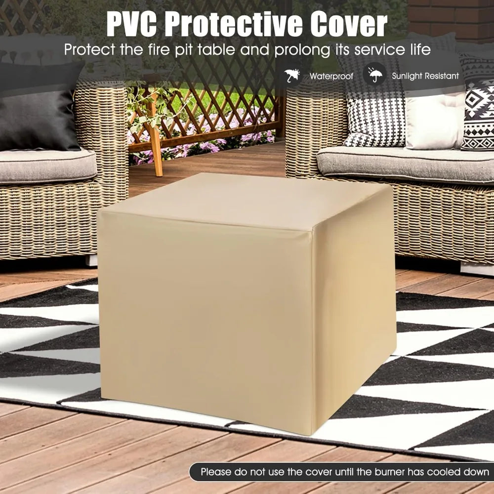 28” Patio Fire Pit Table - 2-in-1 40,000 BTU Gas Square Fire Table with Lid & Lava Rocks, Metal Frame, PVC Protective Cover, CS
