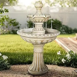 Sunjet Modern Concrete Outdoor Fountain 3 Tier Garden