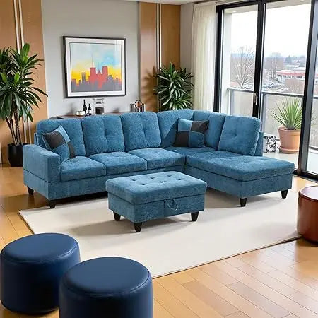 Sweet Blossoms Haven Modern L Shaped Sectional Sofa Ottoman