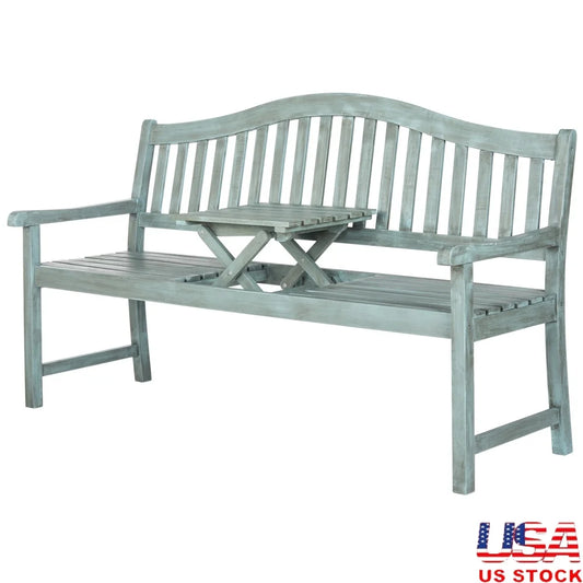 XMSJ Acacia Wood Outdoor Bench With Center Lift Durable Frame