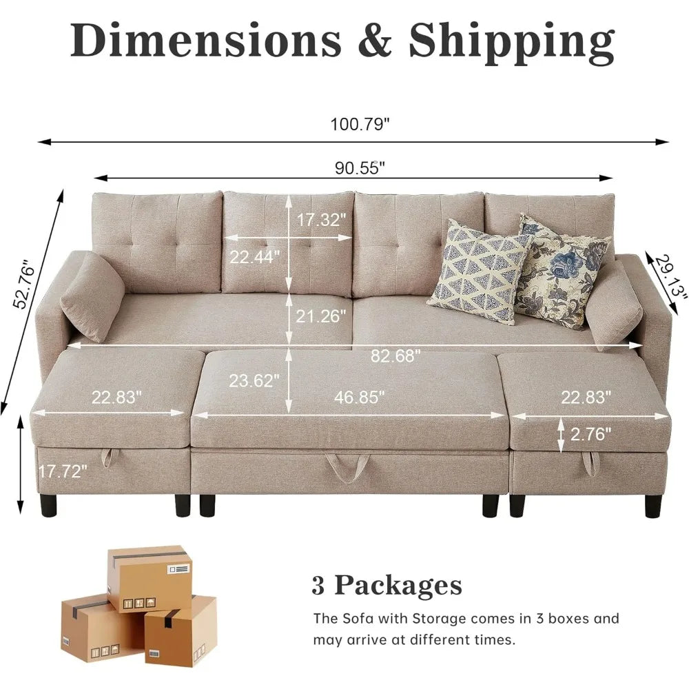 TANGXU Convertible Sectional Sofa Ottoman Coffee Table