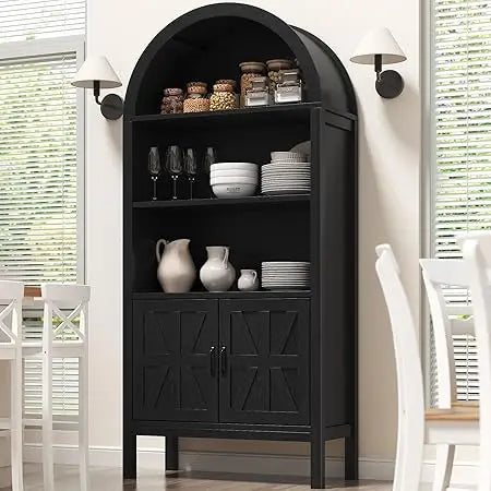 Arched Storage Cabinet With Drawer And Adjustable Shelves