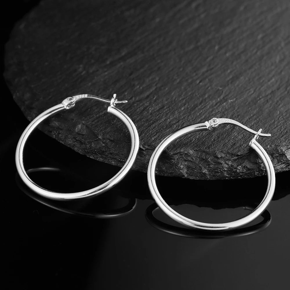 925 Sterling Silver Hoop Earrings For Women Girl's Smooth Circle Loop Statement Earrings Fashion Fine Jewelry Gift Stock in USA
