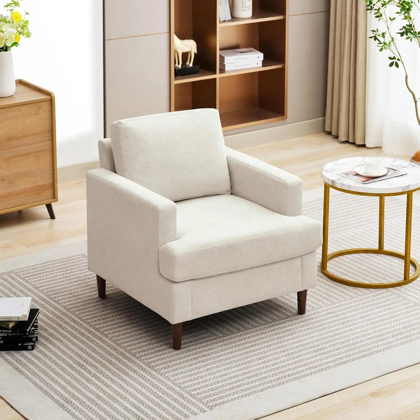 XMSJ Mid Century Linen Armchair For Living Room Cozy
